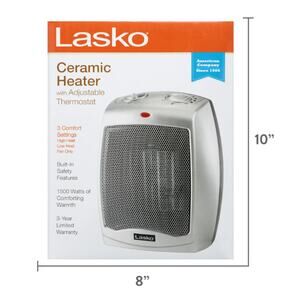 Lasko 9" 1500W Ceramic Space Heater w/Adjustable Thermostat Silver 754200